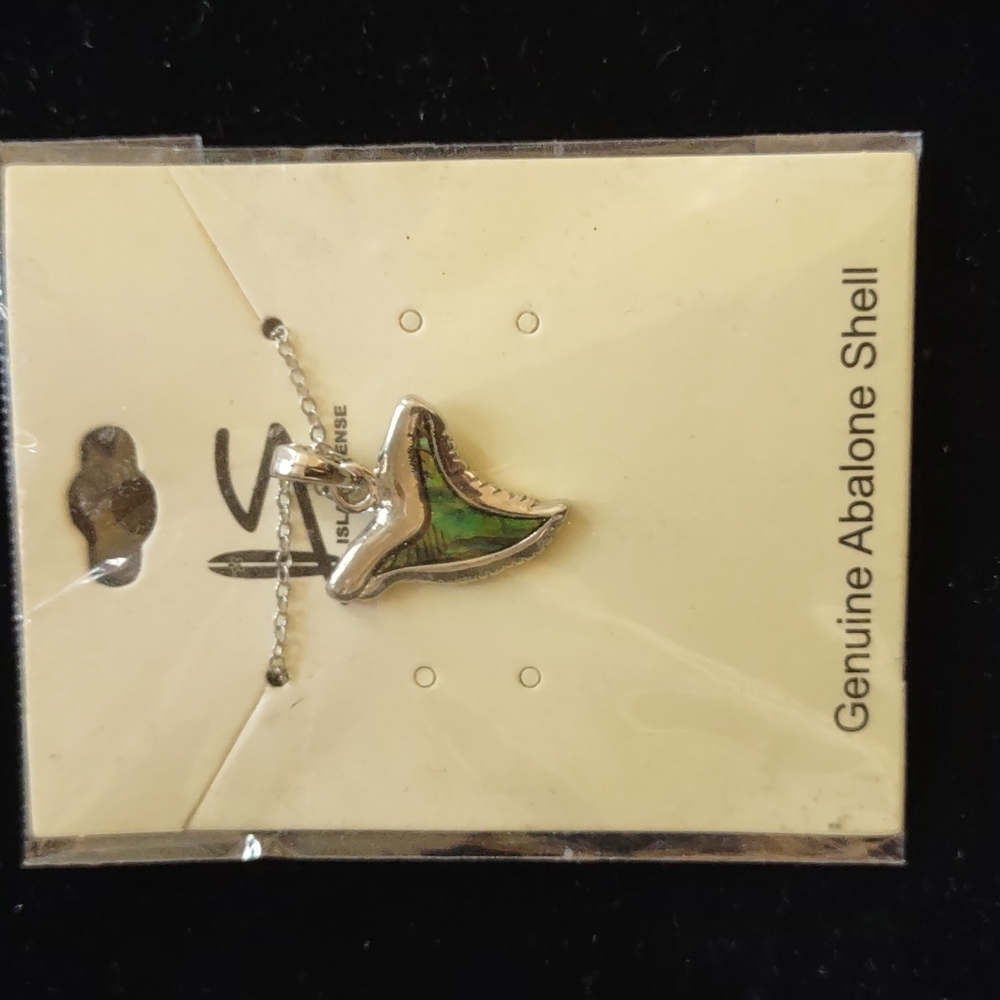Stainless & Abalone shark tooth pendant